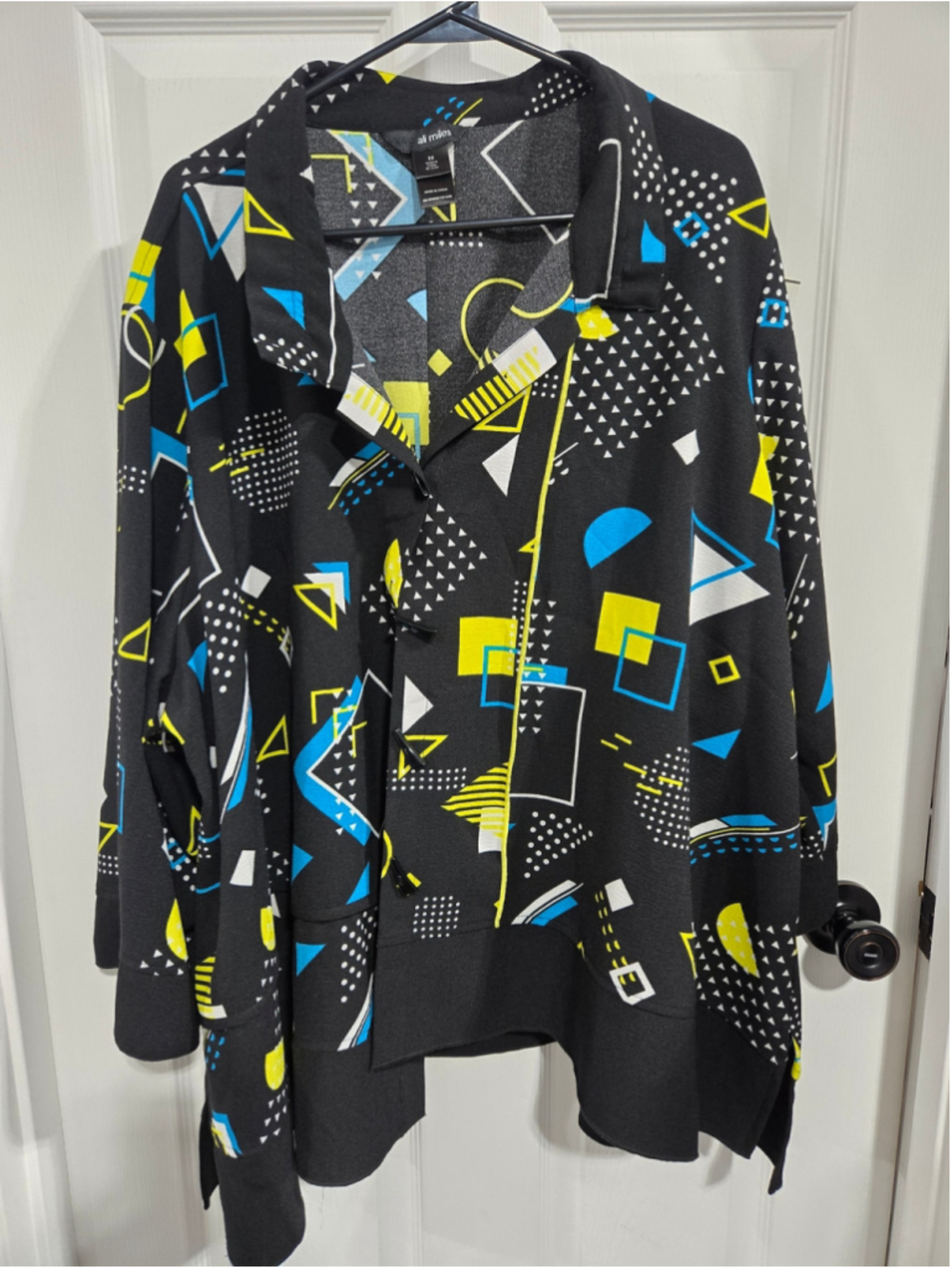 Women's Ali Miles Geometric Print Blouse, Plus Size 3X, Black and Yellow
